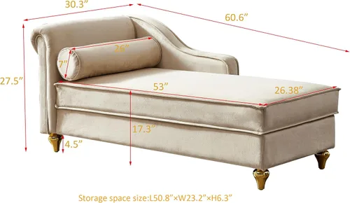 Vista 2 de Chaise Lounge para interiores, sofá de salón tapizado de terciopelo con espacio de almacenamiento oculto, sofá cama con marco de madera maciza