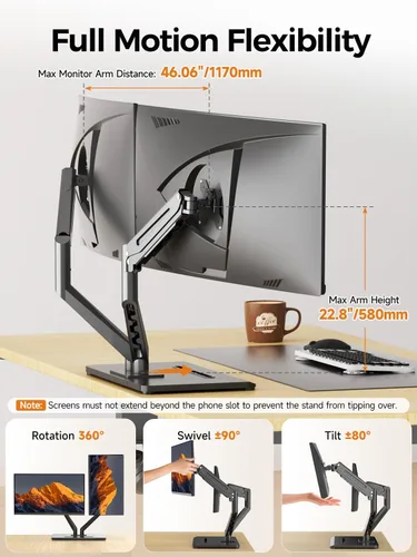 Vista 3 de Bracwiser Soporte de escritorio para monitor doble, brazo de monitor doble premium para dos pantallas de hasta 40 pulgadas, 26.45 libras, brazos