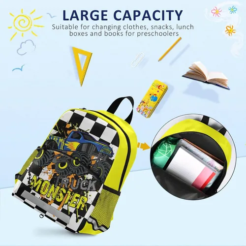 Vista 5 de Mochila para niños, Monster Truck ligera, para niños y niñas, con clip para el pecho, Monster Truck, Mochilas tradicionales