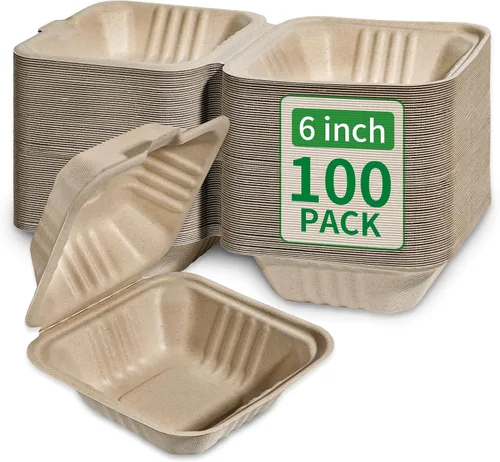 Vista 13 de Aricsen Paquete de 50 Cajas de Almuerzo Cuadradas Pequeñas Desechables Compostables de 6 x 6 Pulgadas, Recipientes para Llevar con Tapa, Concha Tipo