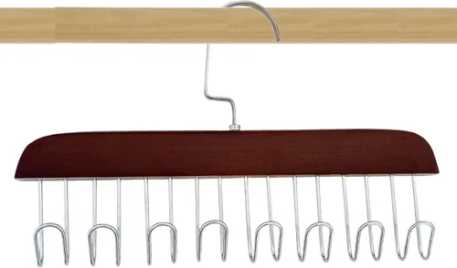 Vista 6 de Soporte para colgar cinturones para armario, organizador de madera para sombreros de béisbol con gancho de metal giratorio, antideslizante