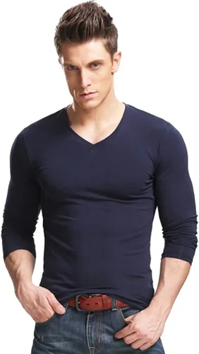 Vista 28 de XUDIAN. Camiseta de manga larga para hombre, cuello redondo