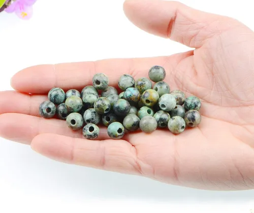 Vista 4 de AD Beads Cuentas de gema natural de 8 mm redondas sueltas con gran agujero de 2,5 mm, 40 piezas (turquesa africana)