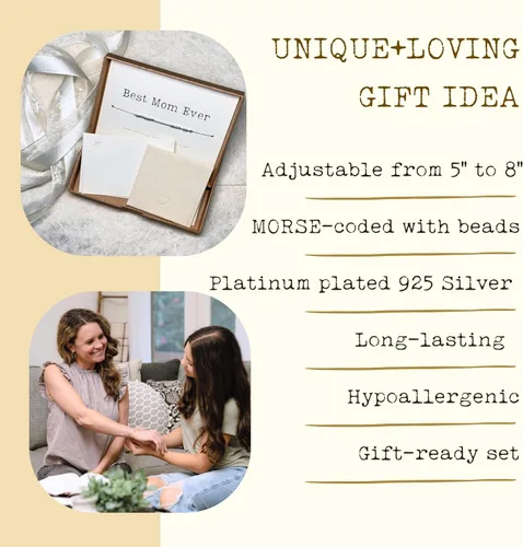 Vista 3 de Pulseras inspiradoras con código morse para mujer, cuentas de plata de ley 925, joyería de mantra de aliento para ella