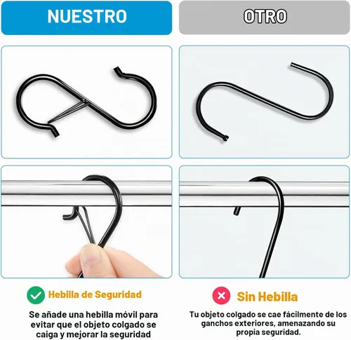 Vista 5 de FSAH 17 piezas de ganchos en S para colgar con hebilla de seguridad, ganchos de acero inoxidable con forma de S de 3.5 pulgadas con bloqueo