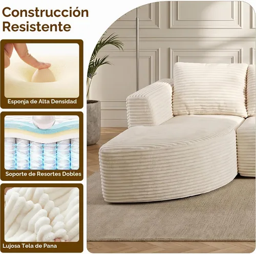 Vista 4 de Sofás seccionales Cloud de 144 pulgadas para sala de estar, moderno sofá modular en forma de U con diván, cómodo sofá sin estructura de asiento Beige