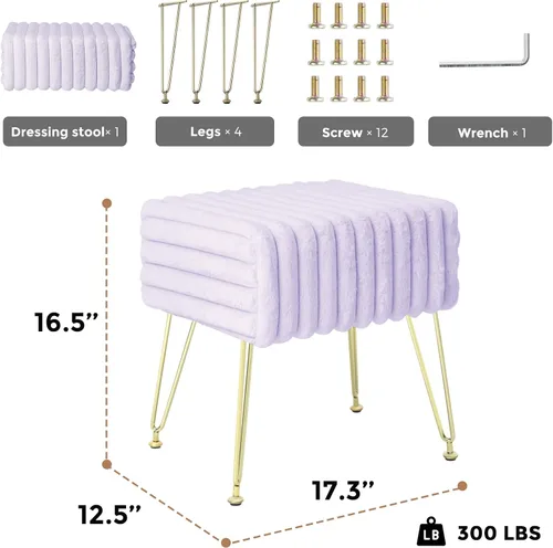 Vista 2 de HOUCHICS Taburete otomano, reposapiés, taburete de maquillaje con estampado en caliente dorado, reposapiés tapizado para cama, sala de estar (morado)