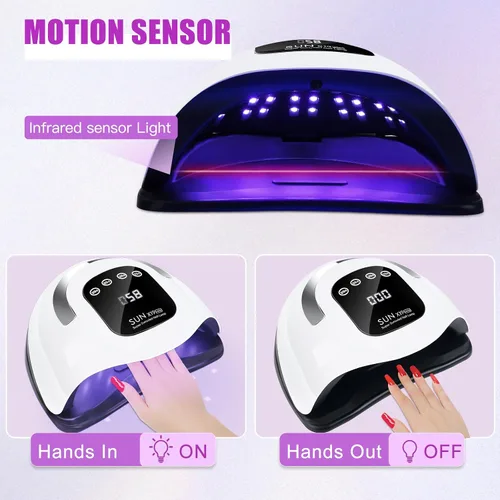 Vista 3 de Wisdompark Lámpara de uñas LED UV de 320 W, secador de uñas para esmalte de gel con 72 cuentas de lámpara y sensor automático/4 ajustes