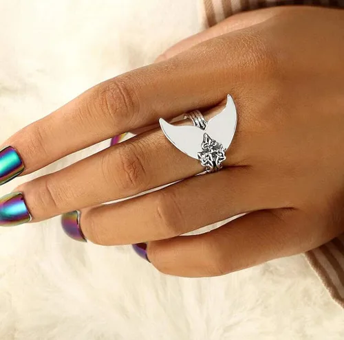 Vista 7 de Giwotu - Anillo de sirena mística para mujer, estilo vintage, plata antigua, cola de ballena midi