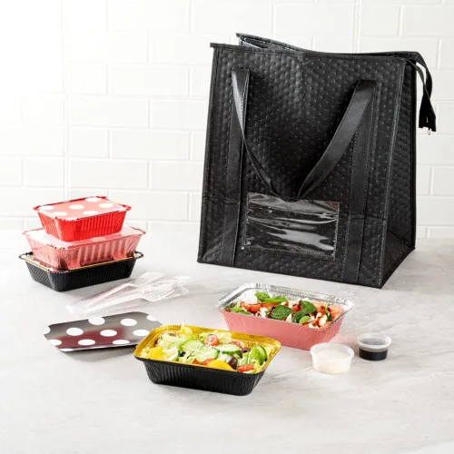 Vista 7 de Restaurantware Contenedores desechables de 16 onzas para llevar, 50 recipientes rectangulares para alimentos, con tapas de lunares, contenedores