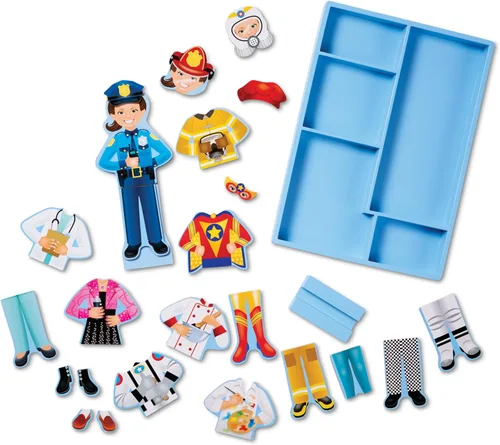 Vista 4 de Kit de juego de simulación muñeca magnética Julia para vestir, muñeca de madera (más de 25 piezas)