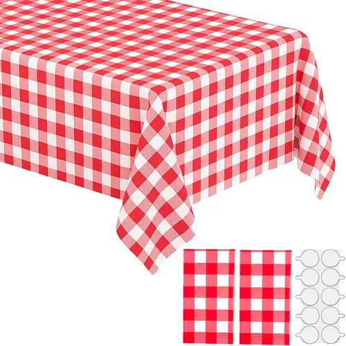 Vista 13 de Paquete de 2 manteles de plástico blanco, 108 x 54 pulgadas, manteles rectangulares desechables bohemios para bodas, pícnics y fiestas