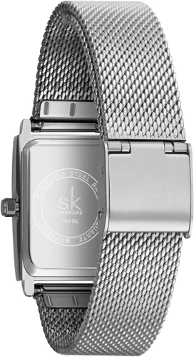 Vista 3 de SHENGKE Reloj rectangular de cuarzo para mujer, con correa de malla milanesa de acero inoxidable, para negocios, casual, clase, Reloj de cuarzo