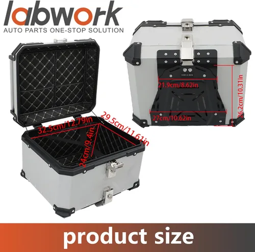 Vista 5 de labwork 55L Caja de Equipaje Superior para Motocicleta con Respaldo y Placa de Montaje, Aluminio Duro Resistente al Agua con Cerradura de Seguridad