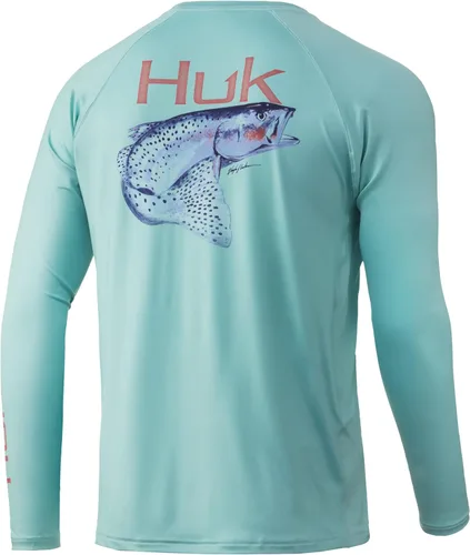 Vista 33 de HUK Camiseta de pesca de manga larga con protección solar para hombre Vc Pursuit Pescado de hueso - Glaciar