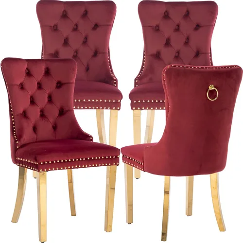 Vista 22 de Juego de 2 Sillas de Comedor Modernas de Mediados de Siglo, Tapizadas en Terciopelo Beige con Respaldo Acolchado, Sillas de Cocina y Comedor, Patas