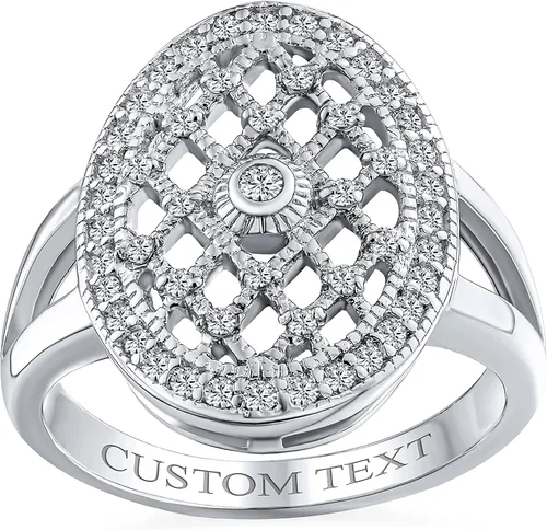 Vista 13 de Anillo de compromiso de plata de ley 925 personalizable con halo de corona ovalada de 5 a 7 quilates con circonita cúbica simulada de zafiro azul