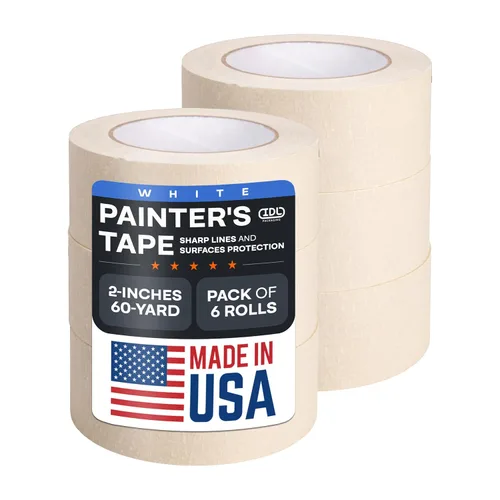 Vista 17 de IDL Packaging Cinta adhesiva blanca de 1 1/2 pulgadas x 60 yardas (paquete de 3 rollos), adhesivo de goma natural, protección de líneas afiladas