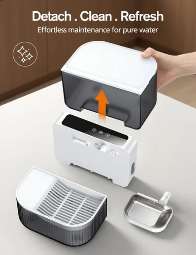 Vista 8 de Fuente de agua inalámbrica para gatos sin filtros, batería de 180 días y control de flujo de precisión, dispensador de agua inteligente