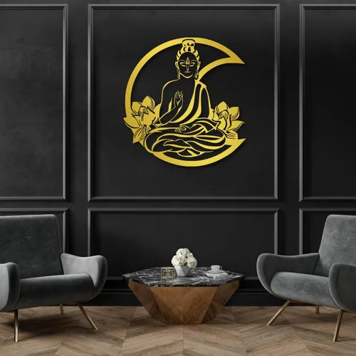 Vista 5 de Arte de pared de metal, arte de pared de metal de Buda, arte de pared de flor de loto de metal, decoración de pared de metal de Buda, arte de pared