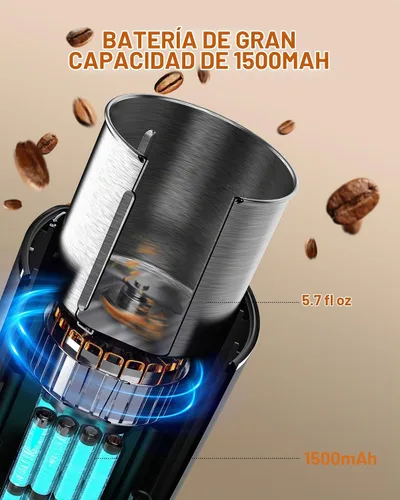 Vista 4 de CEVING Molinillo de café de hoja manos libres, molinillo de café inalámbrico con molienda ajustable 5-30S, seguridad de triple bloqueo y batería
