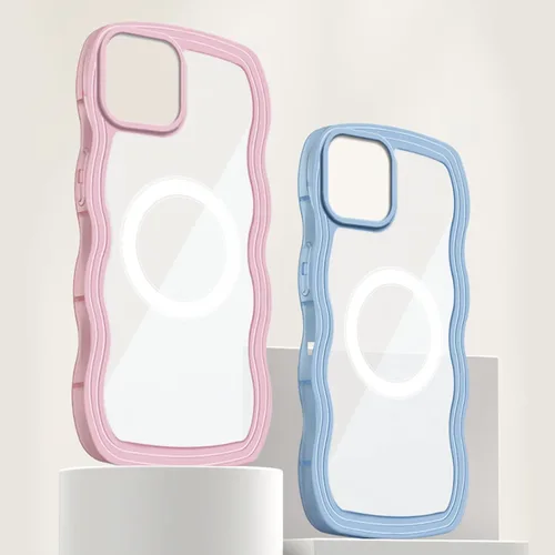 Vista 4 de Funda magnética para iPhone Xs Max, bonita forma de marco ondulado rizado, parte trasera delgada, translúcida, antihuellas, a prueba de golpes, Azul