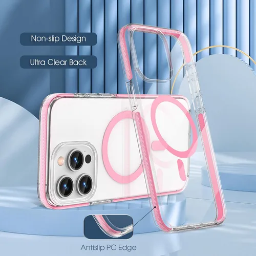 Vista 3 de MATEPROX Fundas magnéticas transparentes para iPhone 15 Pro Max, compatibles con MagSafe, transparente, a prueba de golpes, delgada, a prueba
