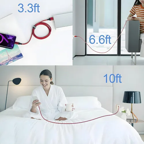 Vista 7 de AkoaDa Cable USB tipo C, paquete de 3 cables de carga rápida USB A a USB-C 3.1A de 10 pies para iPhone 17/16/16 Pro/16 Pro Max/15 Galaxy S25 FE S25