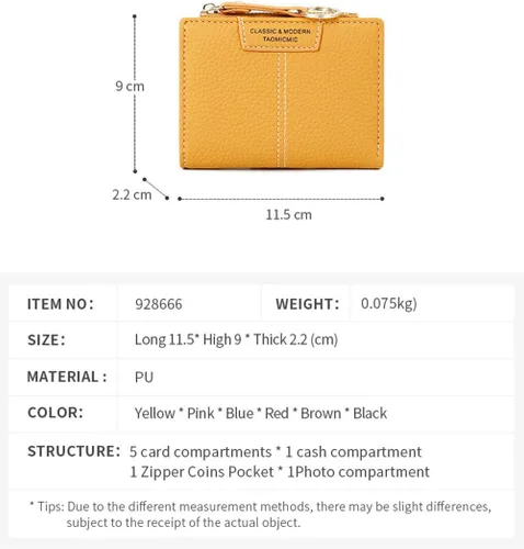 Vista 8 de Cartera pequeña para mujer, mini, plegable, delgada, tarjetero con cremallera y bolsillo para monedas, Y-azul