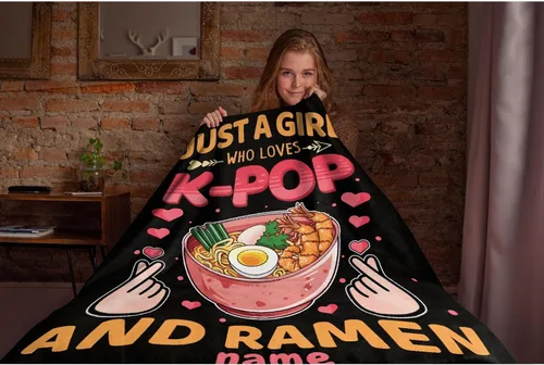 Vista 5 de Manta Personalizada Girl Loves Ramen Súper Suave Ligera Manta Cómoda Esponjosa Edredón para Cama Sofá Todas las Estaciones Cálida 50"x40" Pequeña