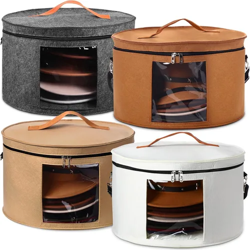 Vista 10 de Suzile Paquete de 4 Cajas Grandes Redondas Plegables para Sombreros de Mujer, Almacenaje con Capacidad para 6-10 Sombreros, Caja para Sombreros
