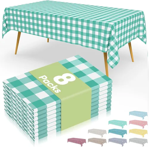 Vista 81 de Smiry 8 paquetes de manteles desechables Gingham, 54 x 108 pulgadas, manteles de plástico impermeables rectangulares en diseño a cuadros