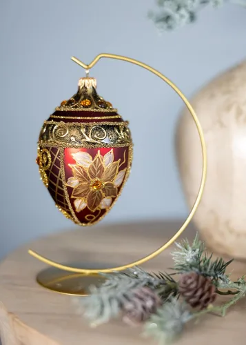 Vista 6 de Fabergé Huevo - Adorno para árbol de Navidad de vidrio soplado de 5 pulgadas, diseño de flor de pascua, color borgoña mate, 5 pulgadas