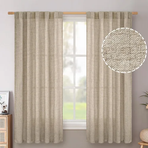 Vista 101 de BGment Cortinas cortas de lino marfil de 36 pulgadas de largo para ventanas de cocina, pequeñas cortinas texturizadas rústicas para café sobre
