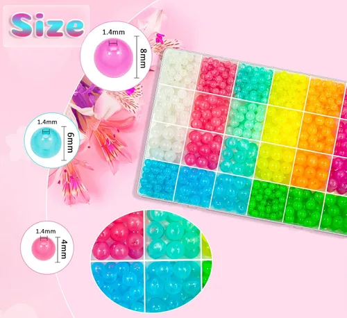 Vista 2 de Kit de 1100 cuentas redondas acrílicas luminosas que brillan en la oscuridad, 0.236 in, 0.315 in, 0.394 in, cuentas coloridas de plástico brillante