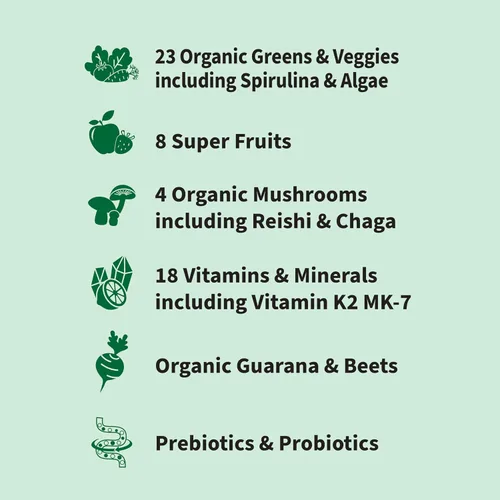 Vista 2 de Garden of Life Sport Nutrition Verdes y superalimentos en polvo para mujeres y hombres, bayas de manzana, mezcla orgánica, espirulina, fruta