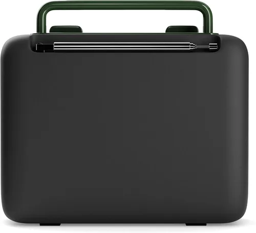 Vista 3 de Retrobox Mini de Dolphin, altavoz Bluetooth portátil para lugar de trabajo con MP3, radio FM, AUX, batería duradera y duradera (verde militar)