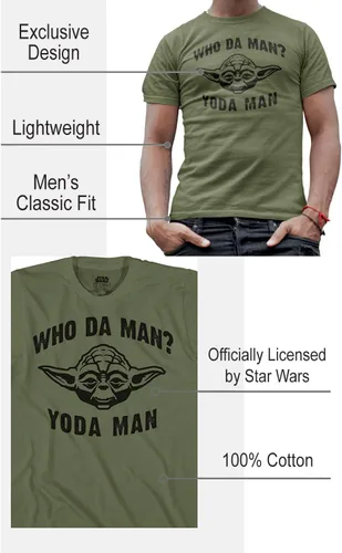 Vista 2 de STAR WARS Who Da Man Yoda - Camiseta gráfica para hombre, Verde