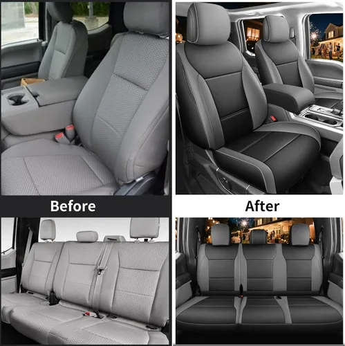 Vista 6 de Red Rain Fundas de cuero para asiento F150, ajuste personalizado para Ford F150 SuperCrew/CrewCab 2015 a 2025 XL XLT STX, camioneta pickup, juego