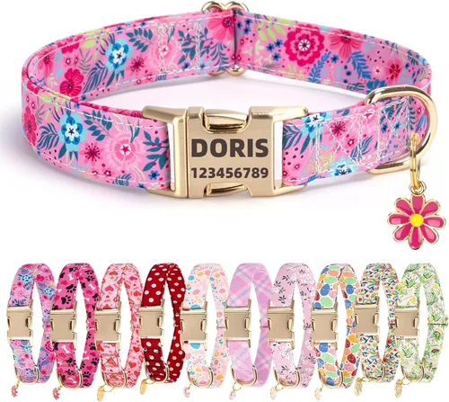 Vista 8 de Collares de perro personalizados con placa de identificación grabada con número de teléfono, collares ajustables coloridos para perros macho