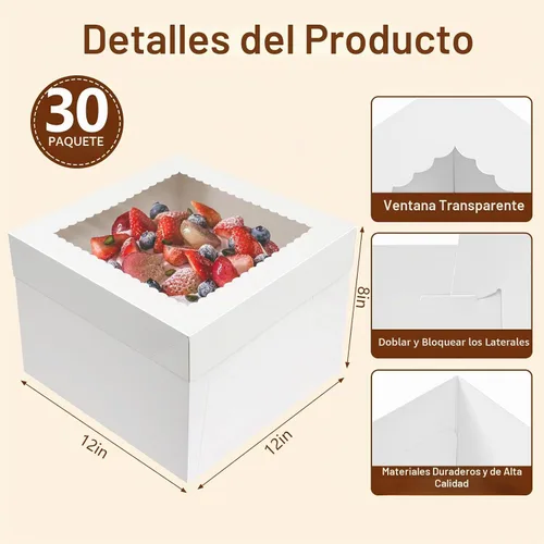 Vista 6 de NEOACT - Paquete de 30 cajas para pasteles, 12 x 12 x 8 pulgadas