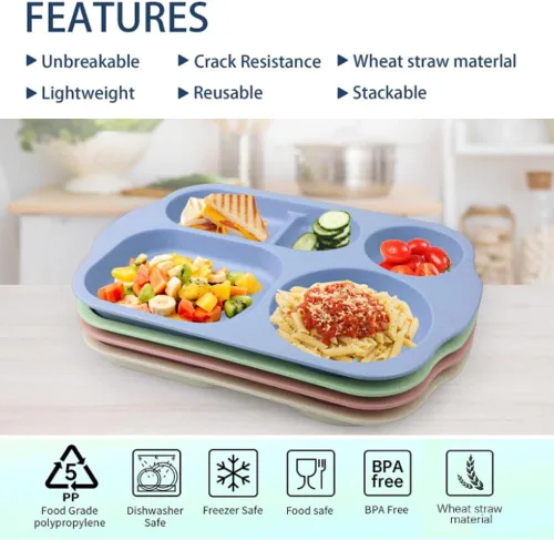 Vista 7 de RUIBOLU Platos divididos grandes de 12 pulgadas para niños y adultos, placa de control de porciones de paja de trigo, platos de plástico