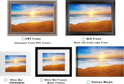 Vista 2 de Corazón y corazón en hermoso amanecer fotos personalizadas únicas o impresiones en lienzo con nombres de pareja y fecha especial en la playa, regalo