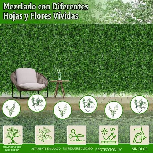 Vista 3 de 6 paneles de pared de césped de 20 x 20 pulgadas, fondo de hierba de helecho artificial con protección UV, paneles de boj de plantas de vegetación