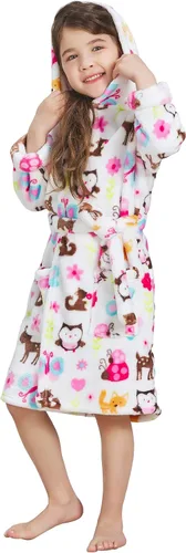 Vista 4 de ECHERY Pijama con capucha para niños y niñas, suave forro polar, unisex, bata de baño