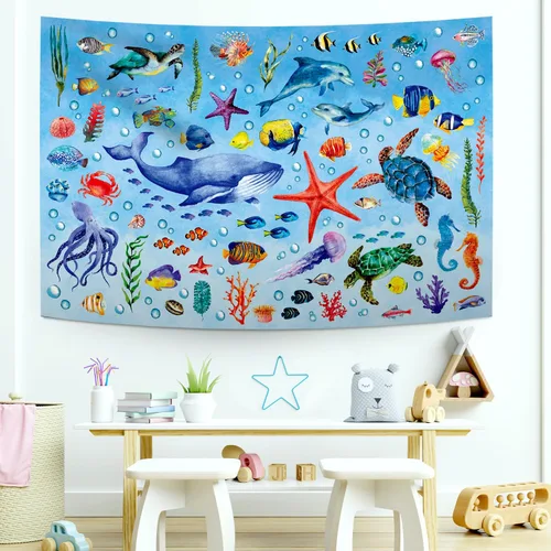 Vista 7 de DECOWALL TP-010 - Tapiz de animales marinos de 60 x 40 pulgadas (59.1 in x 39.4 in), póster para niños, aprendizaje educativo, para colgar