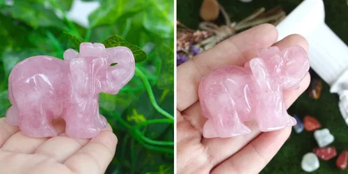 Vista 2 de YATOJUZI - Figura de elefante de cuarzo rosa de 5 cm decorativa, cristal curativo rosa, lindo, natural, tallado a mano, pulido, estatua de gema