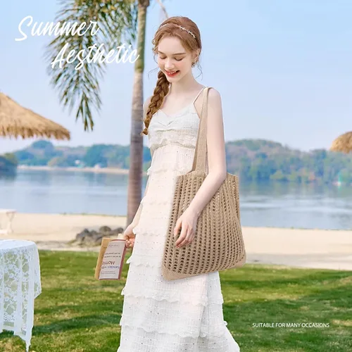 Vista 6 de hatisan Bolsas de ganchillo para mujer, bolsa de playa de verano, bolsa de mano estética, bolsa hippie de punto