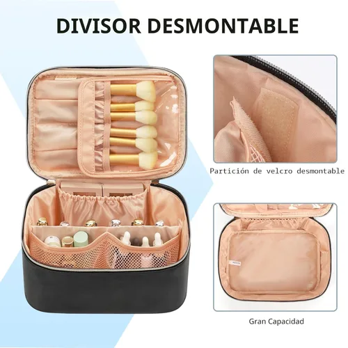 Vista 3 de OCHEAL - Bolsa de maquillaje portátil para cosméticos, estuche organizador de viaje de gran capacidad para mujeres, bolsa de aseo para niñas