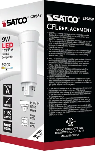 Vista 5 de Satco S29859 - Bombilla LED PL de 9 W, base G24q, vertical de 4 pines, 3500 K